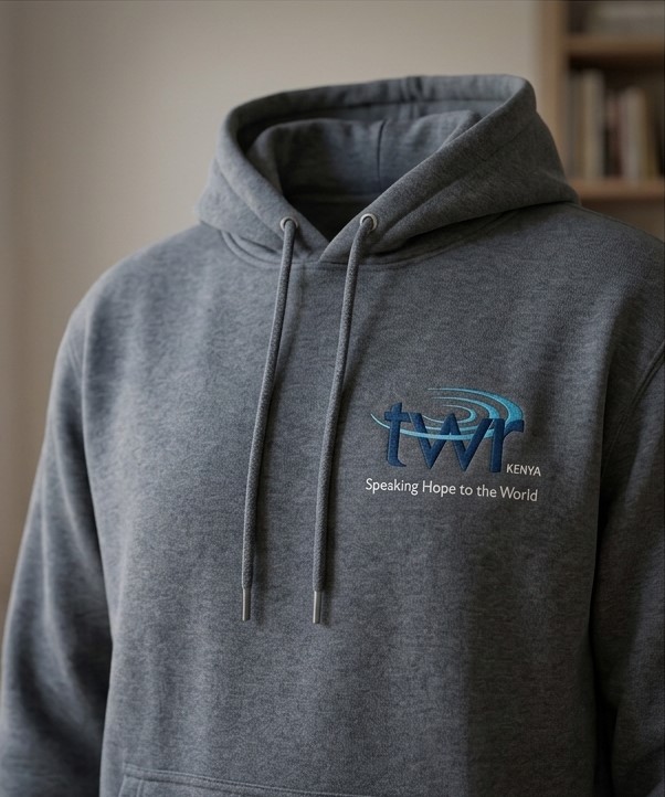TWR Kenya Jubilee Hoodie, grey with the logo embroidered on the chest